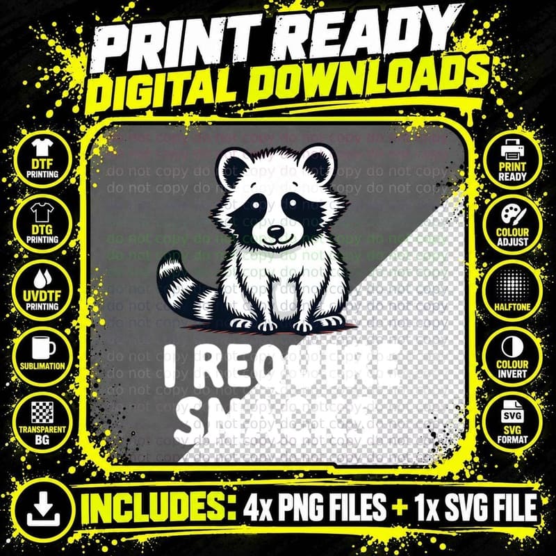 I Require Snacks Raccoon Animal Meme Graphic Funny Png SVG Digital Bundle