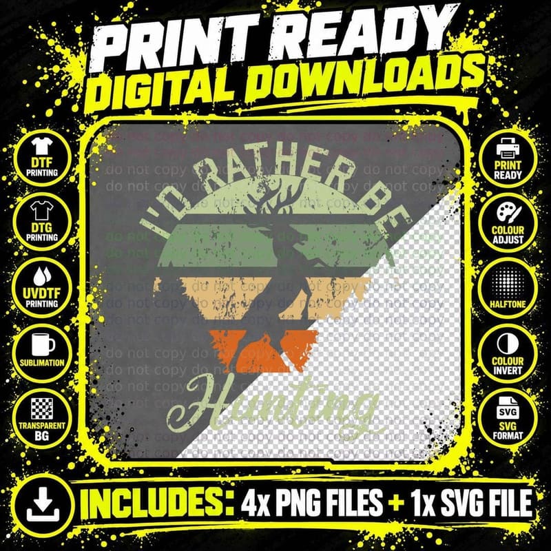 I'd Rather Be Hunting Season Gifts Funny Deer Retro Png SVG Digital Bundle
