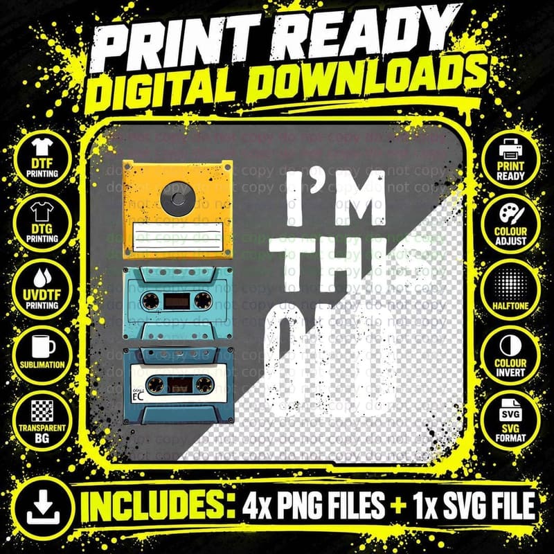 I'm This Old Floppy Disk Video Audio Cassette Retro Png SVG Digital Bundle