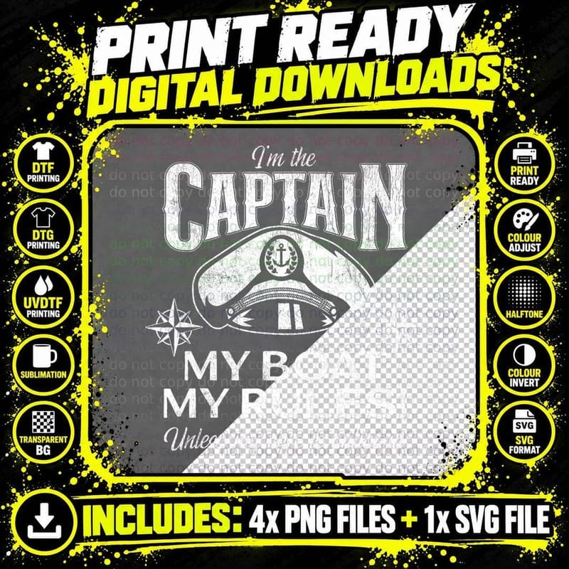 I'm the Captain My Boat My Rules Funny Wife Is in Charge Png SVG Digital Bundle