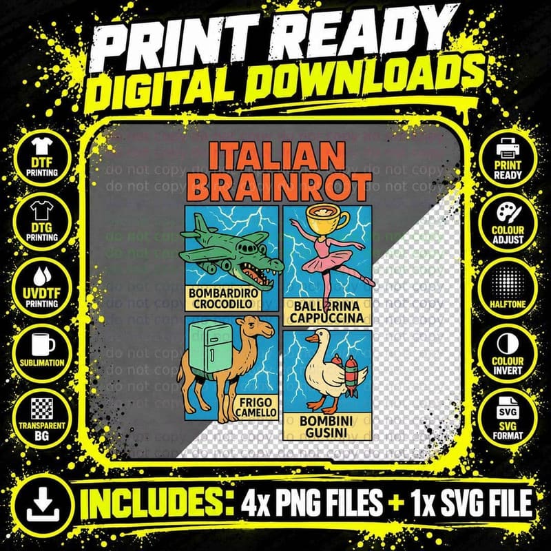 Italian Brainrot Meme Funny Character Hand Drawn for Png SVG Digital Bundle