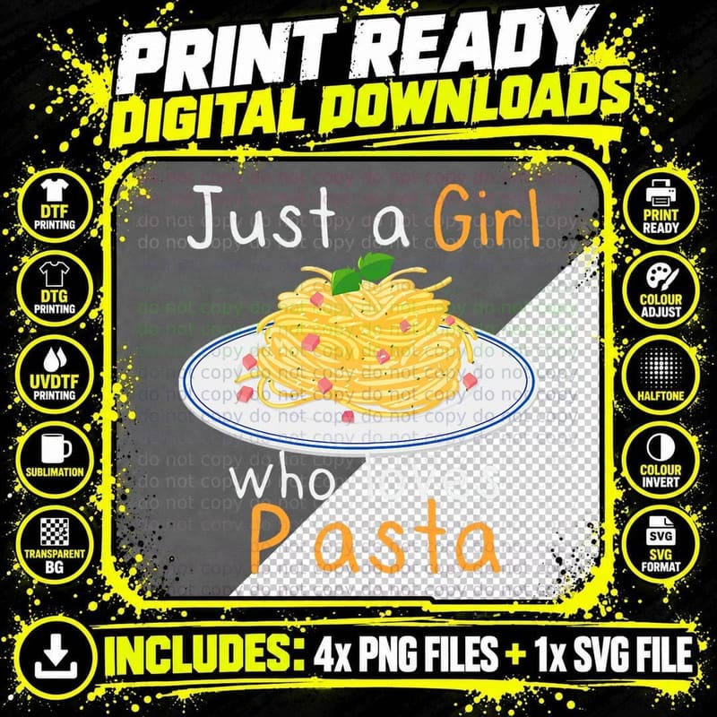 Just a Girl Who Loves Pasta Funny Italian Food Lover Png SVG Digital Bundle