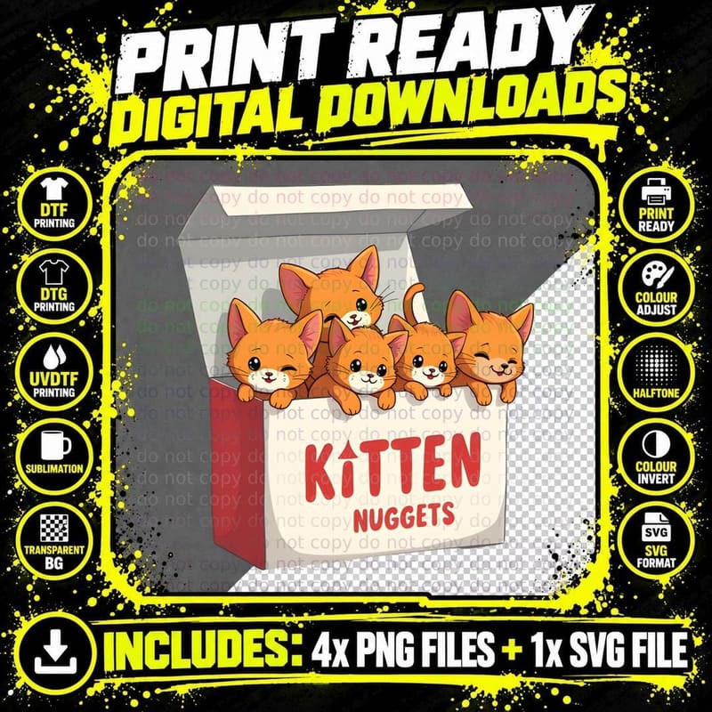 Kitten Nuggets Adorable Orange Kittens in Box Whimsical Png SVG Digital Bundle