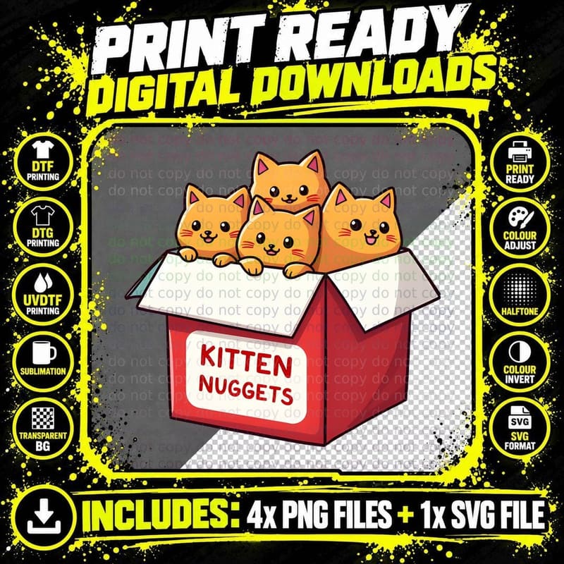 Kitten Nuggets Funny Adorable Orange Kittens Box Png SVG Digital Bundle