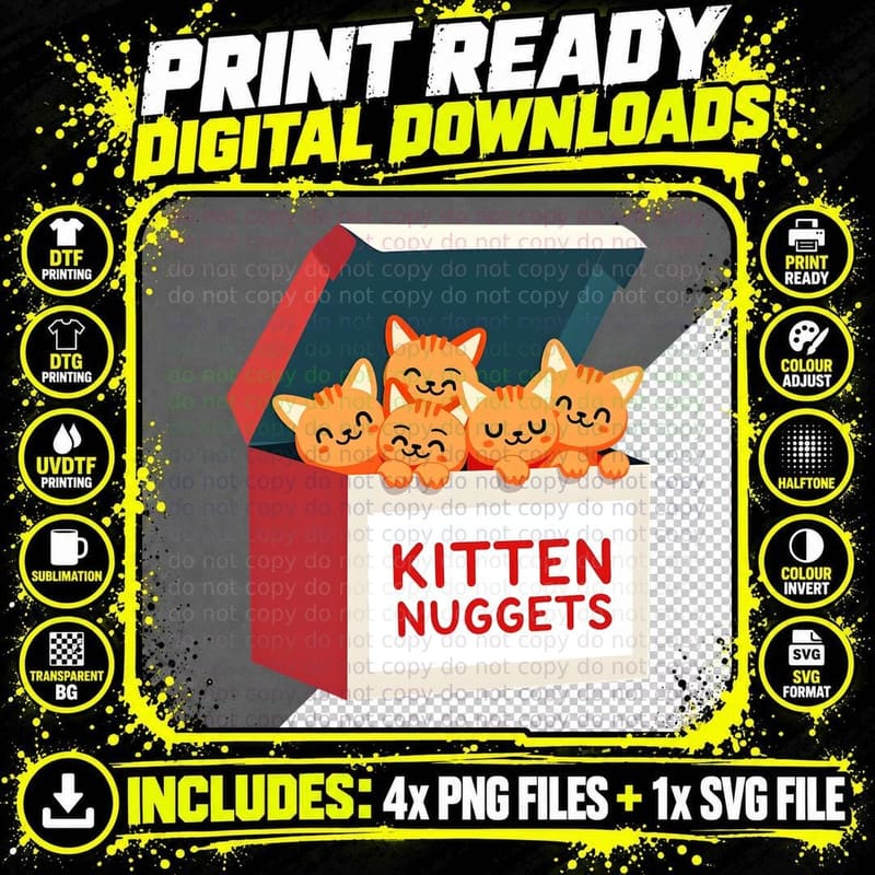 Kitten Nuggets Funny Cartoon Orange Kittens Box Png SVG Digital Bundle