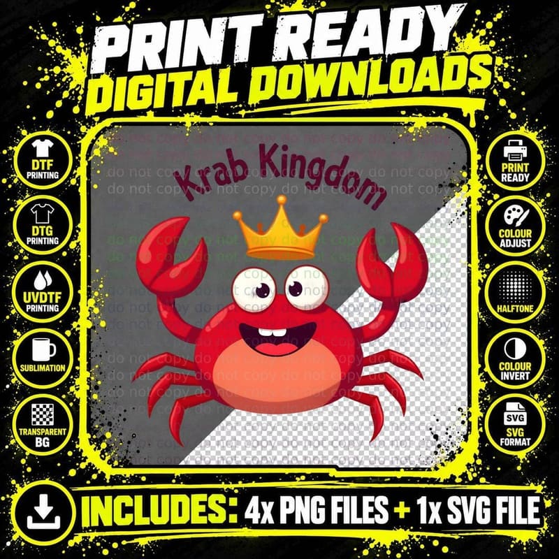 Krab Kingdom Funny King Crab Beach Lover Ocean Sea Life Png SVG Digital Bundle