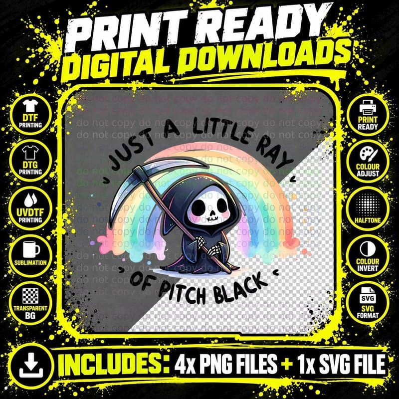 Little Ray of Pitch Black Reaper Funny Dark Humor Death Png SVG Digital Bundle