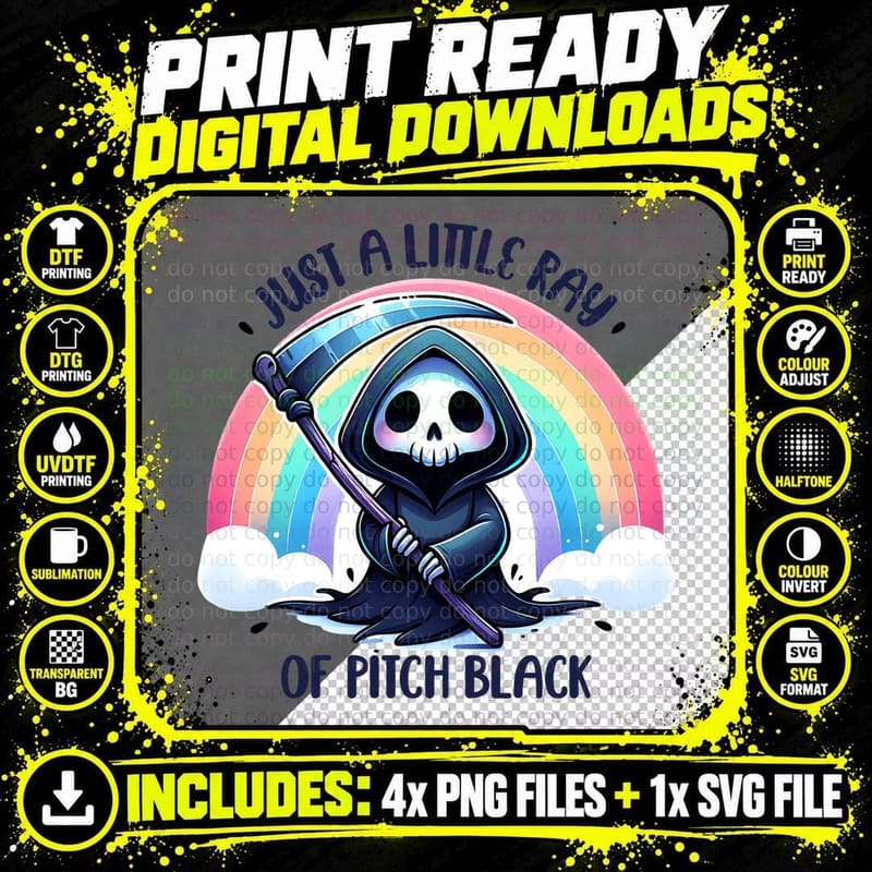 Little Ray of Pitch Black Reaper Funny Dark Humor Png SVG Digital Bundle