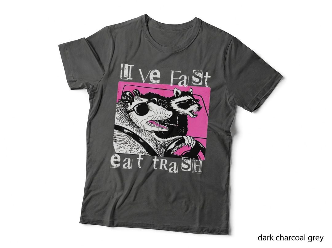 Live Fast Eat Trash Funny Possum Racoon Retro Sunglasses T-Shirt