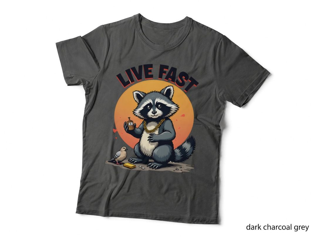 Live Fast Eat Trash Funny Sarcastic Gen Z Raccoon Meme Retro Animal T-Shirt