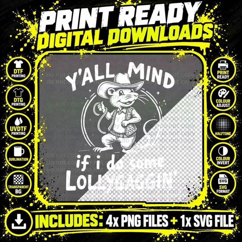 Lollygaggin Funny Sarcastic Whimsical Cowboy Rat Western Png SVG Digital Bundle