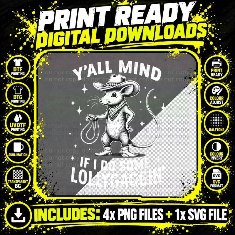 Lollygaggin Western Cowboy Rat Humour Funny Sarcastic Png SVG Digital Bundle