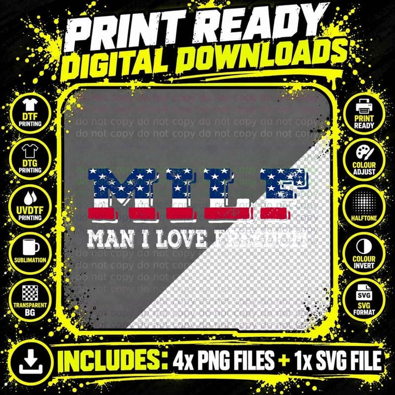 MILF Man I Love Freedom Funny Patriotic T-Shirt Png SVG Digital Bundle