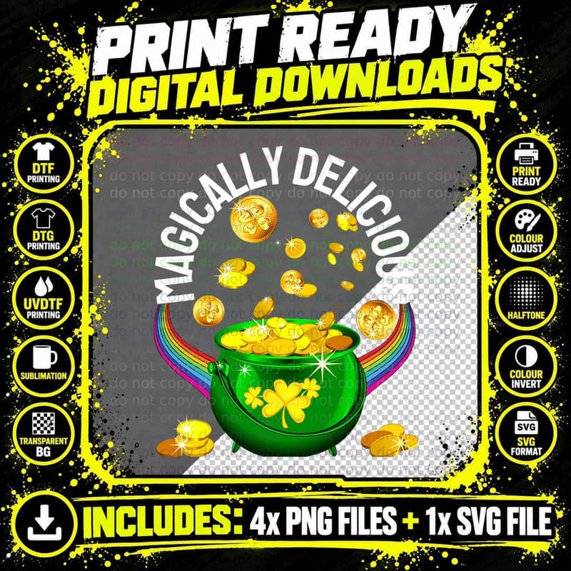 Magically Delicious Patrick's Day Leprechaun Pot Gold Png SVG Digital Bundle