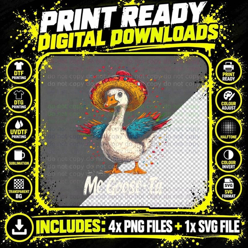 Me Goose-Ta Funny Spanish Mexican Animal Pun Sombrero Png SVG Digital Bundle