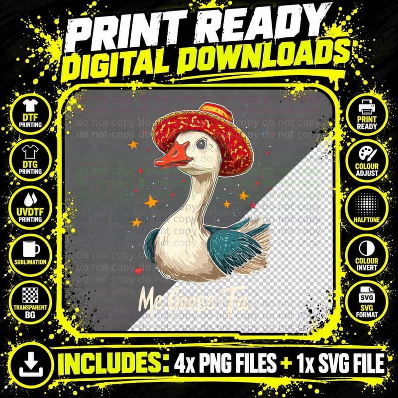 Me Goose-Ta Funny Spanish Mexican Animal Pun Sombrero Png SVG Digital Bundle