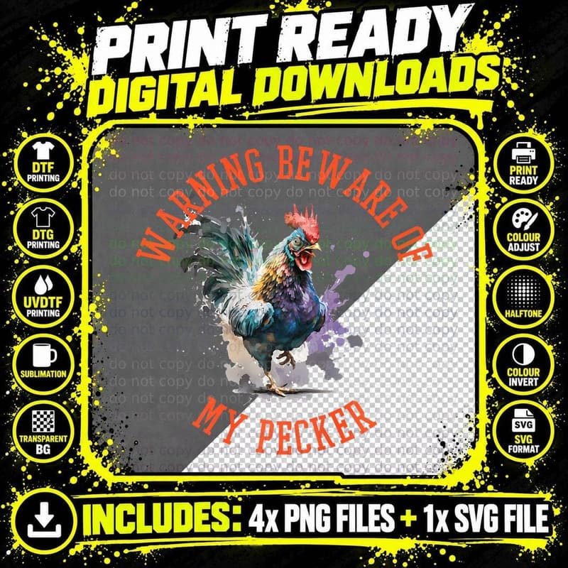 Mens 'Warning Beware of My S Pecker' Funny Adult Png SVG Digital Bundle