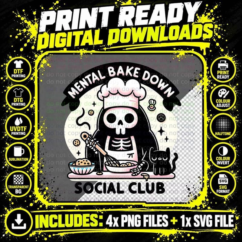 Mental Bake Down Social Club Funny Humor Bakery Themed Png SVG Digital Bundle