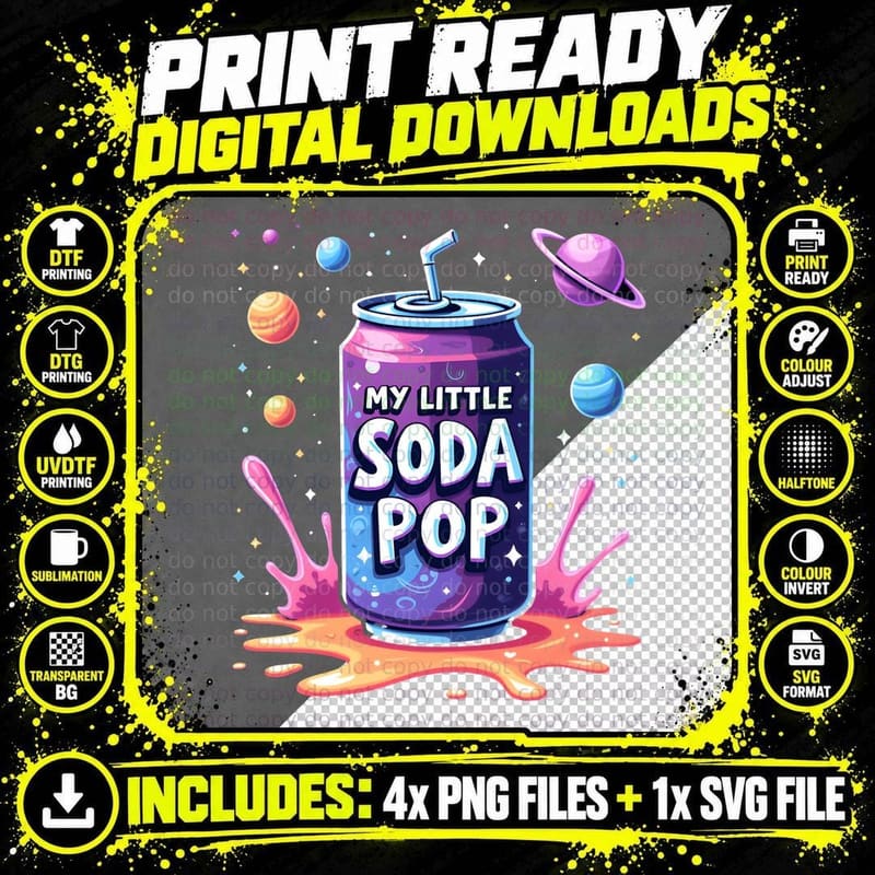 My Little Soda Pop Funny Purple Blue Gradient Can Png SVG Digital Bundle
