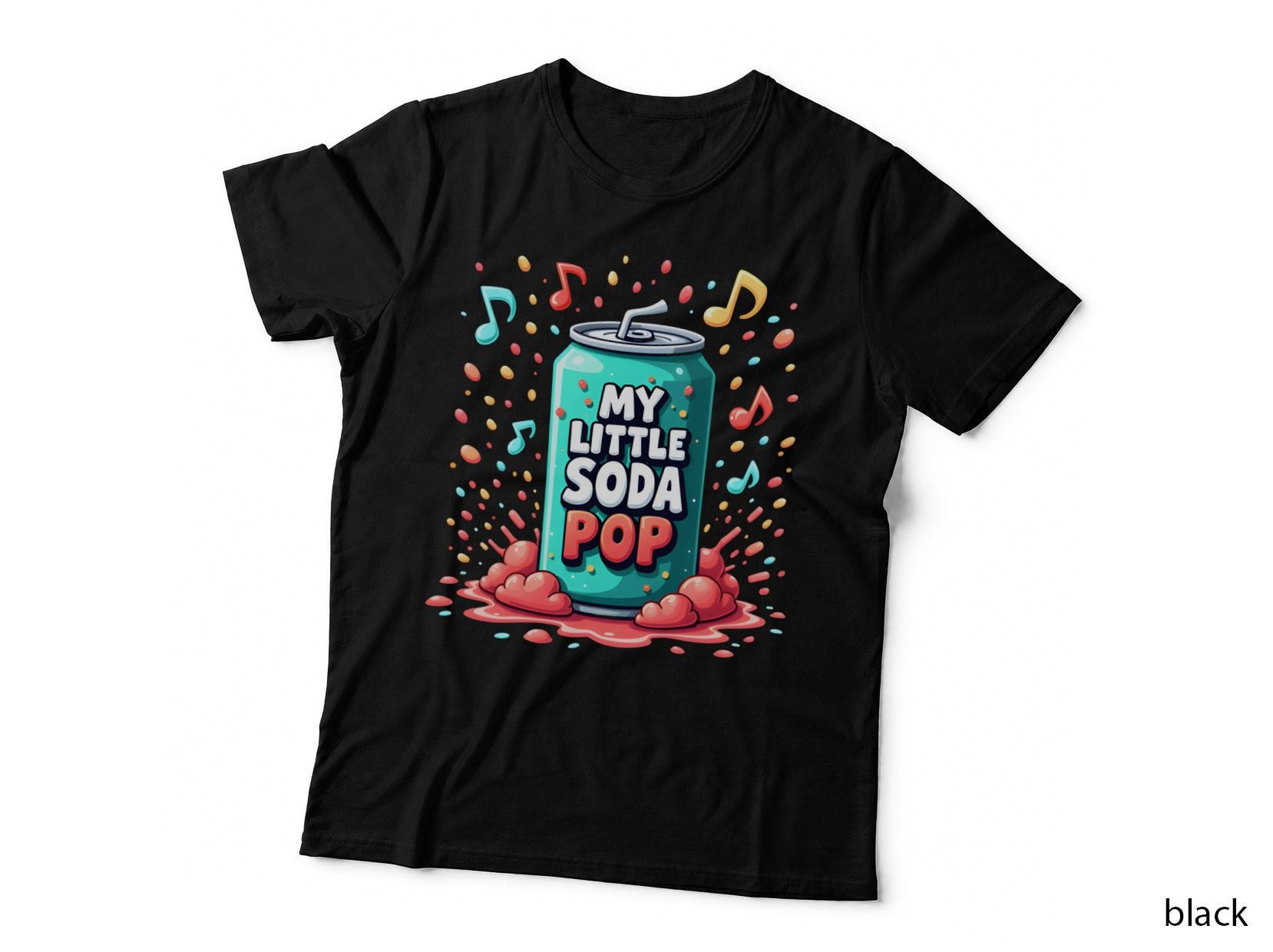 My Little Soda Pop Funny Teal Green Can Confetti Musical Notes Cheerful T-Shirt