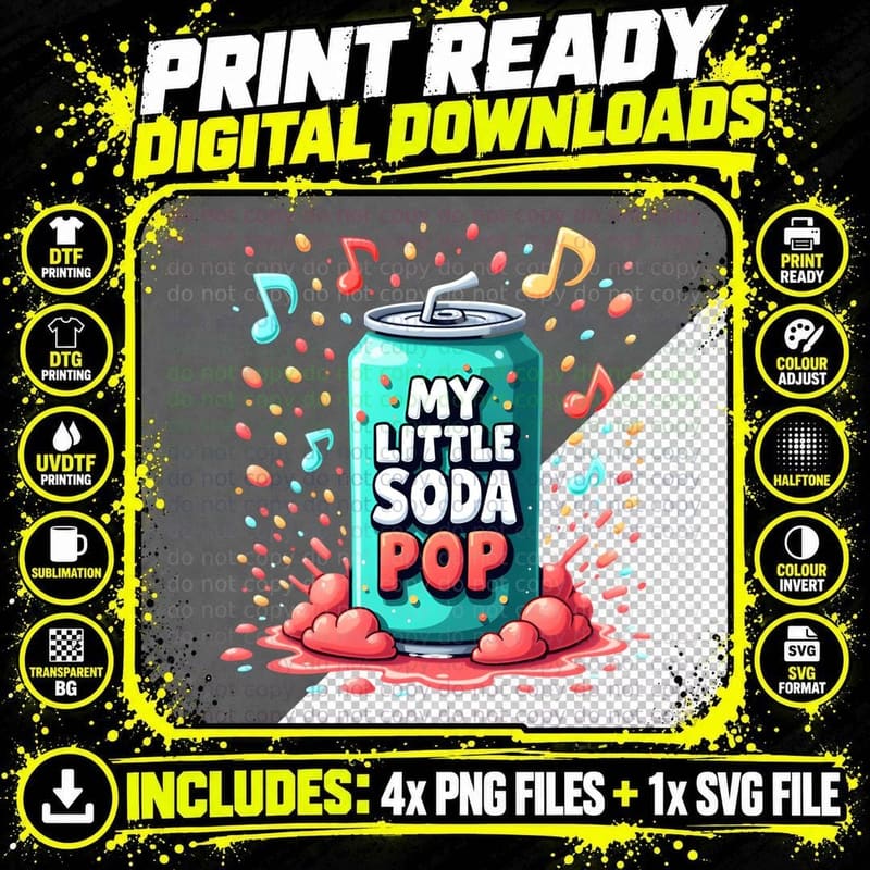 My Little Soda Pop Funny Teal Green Can Confetti Musical Png SVG Digital Bundle