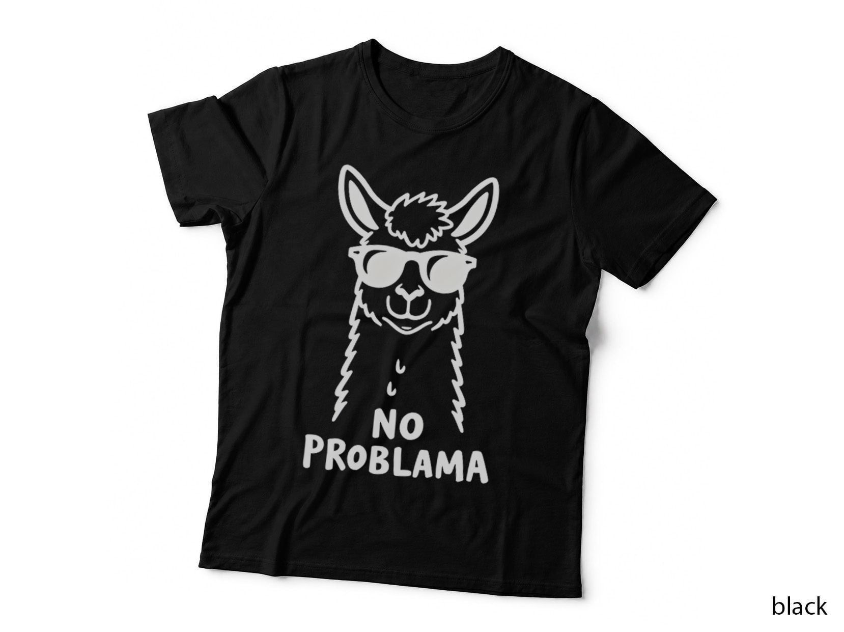 No Problama Llama Funny Humorous Animal Pun Sunglasses Minimalist Design T-Shirt