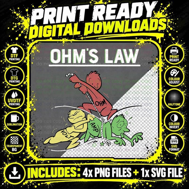 Ohms Law Funny Shirt.electrical Electronics Engineer Png SVG Digital Bundle
