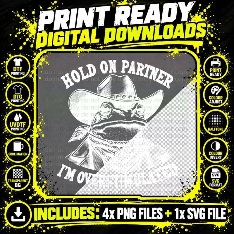 Overstimulated Frog Black Design, Funny Partner Anxiety Png SVG Digital Bundle