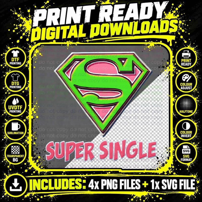 Rainbow Super Pink Single Funny T-Shirt Png SVG Digital Bundle