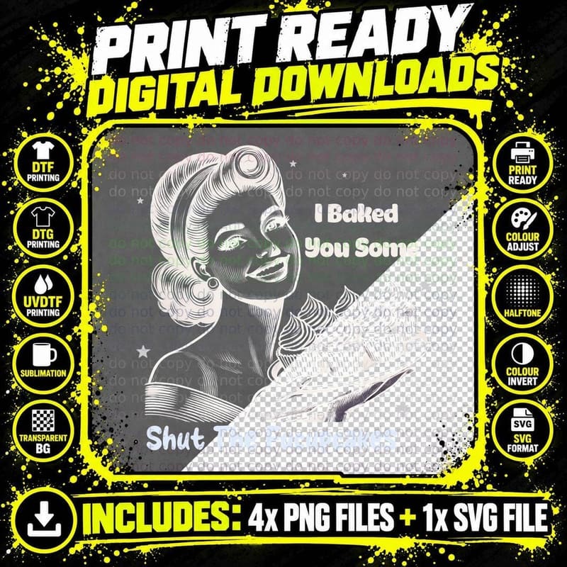 Retro Vintage Cupcake Lady Funny Baking Humor Dessert Png SVG Digital Bundle