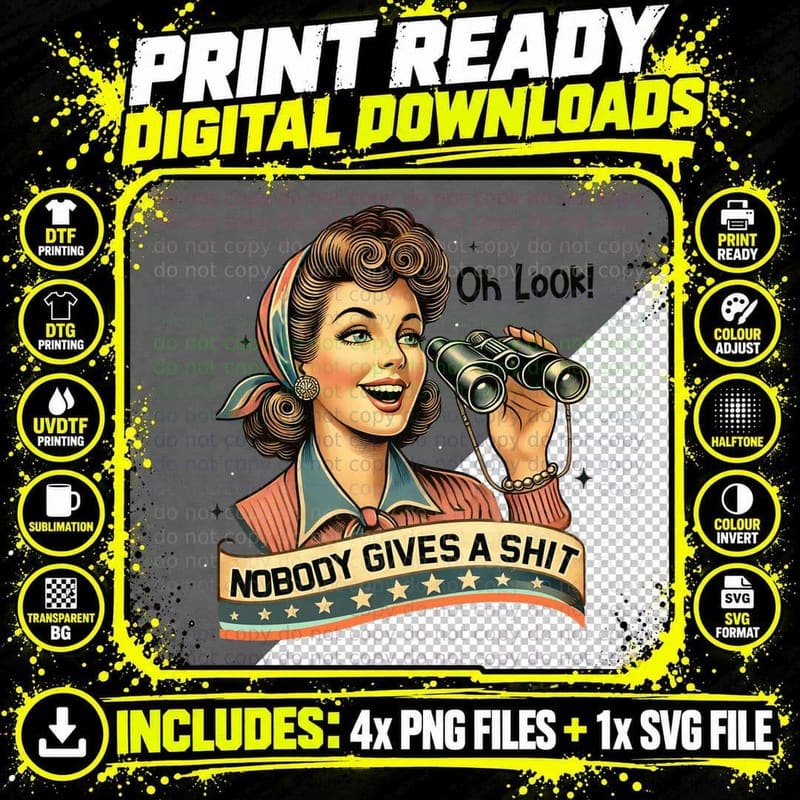 Retro Vintage Funny Sarcastic Humor Nobody Gives a Shit Png SVG Digital Bundle