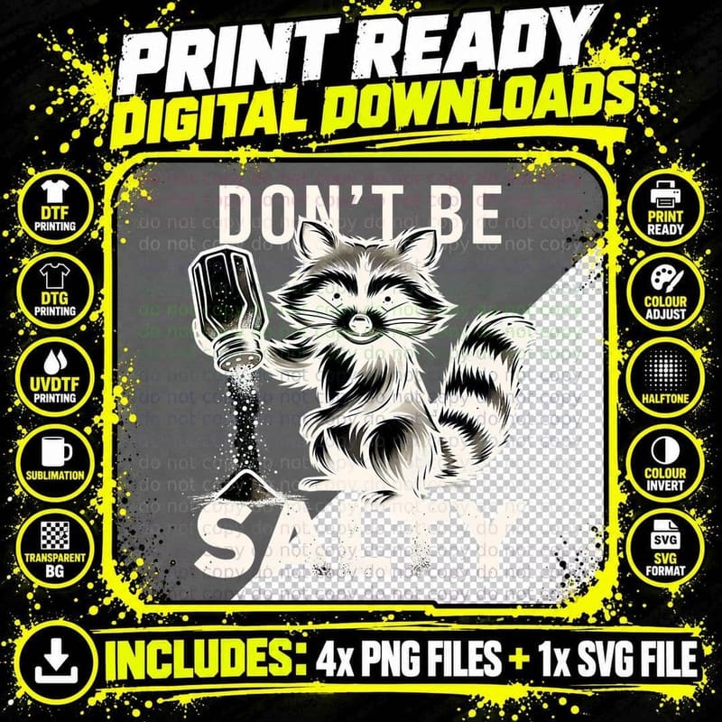 Salty Raccoon, Funny Animal, Retro Sarcastic Vintage Png SVG Digital Bundle