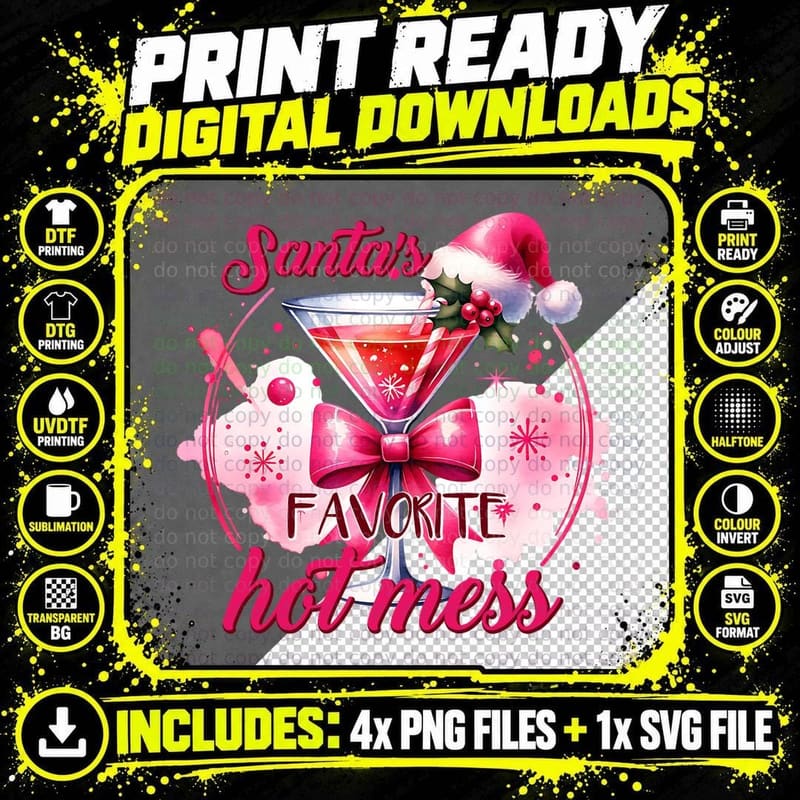 Santas Favorite Hot Mess, Vintage Retro, Funny Png SVG Digital Bundle
