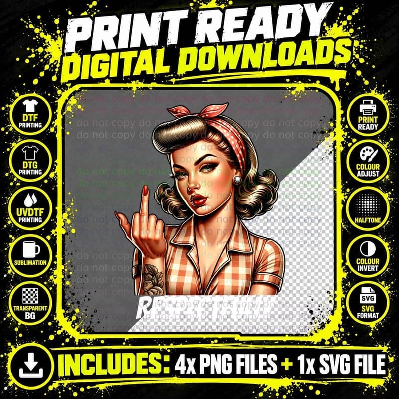 Sassy Pinup Girl Respectfully Middle Finger Funny Retro Png SVG Digital Bundle