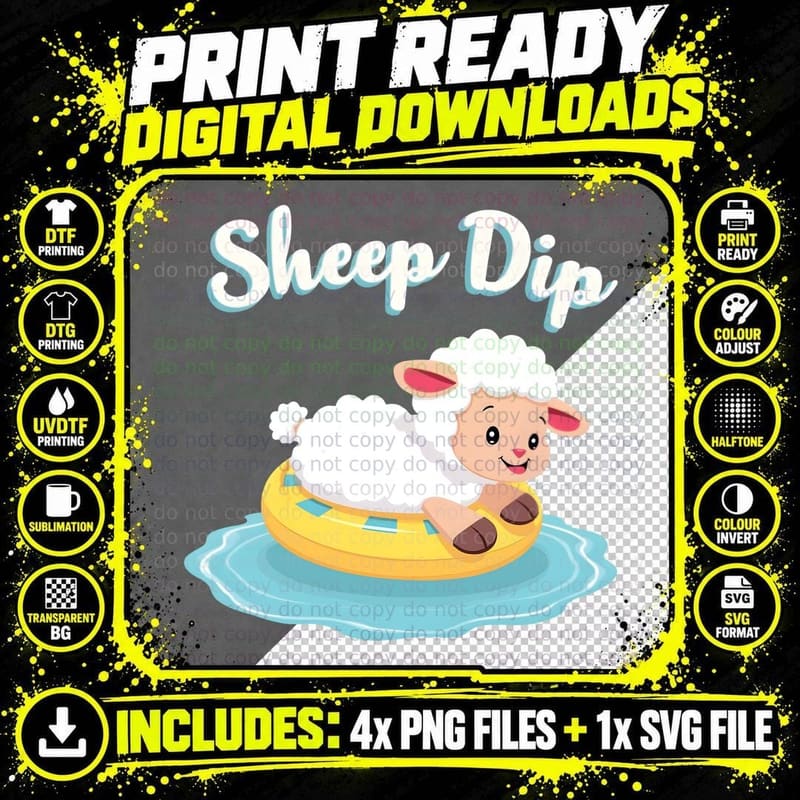Sheep Dip Funny Cute Floating Sheep T-Shirt Png SVG Digital Bundle