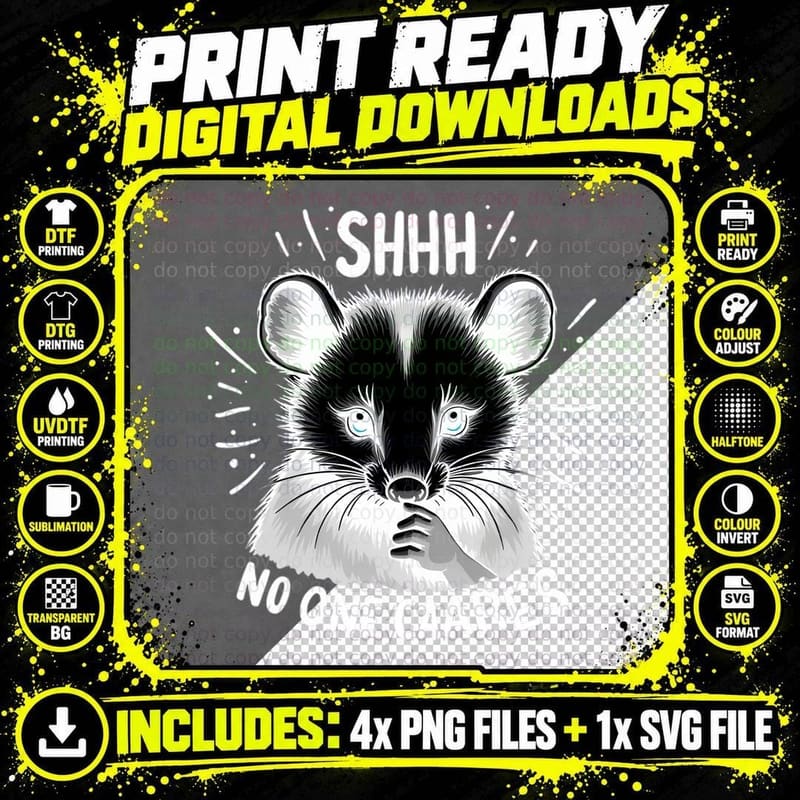 Shhh No One Cares Opossum Sarcastic Funny Humorous Black Png SVG Digital Bundle