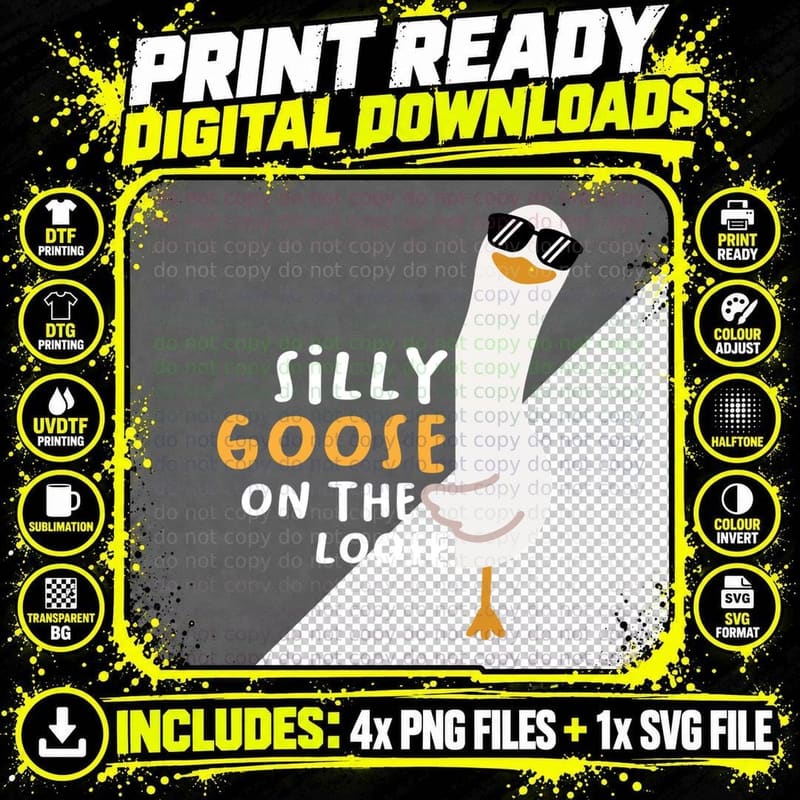Silly Goose on the Loose - Funny Goose Retro Groovy Gift Png SVG Digital Bundle