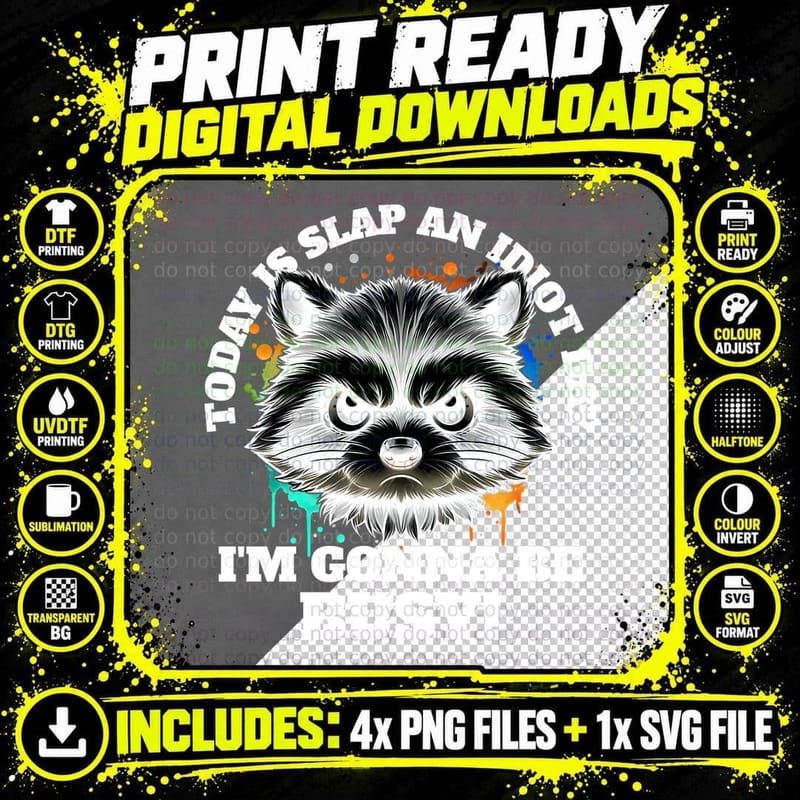 Slap an Idiot Day Raccoon Funny Graphic Humor Animal Png SVG Digital Bundle