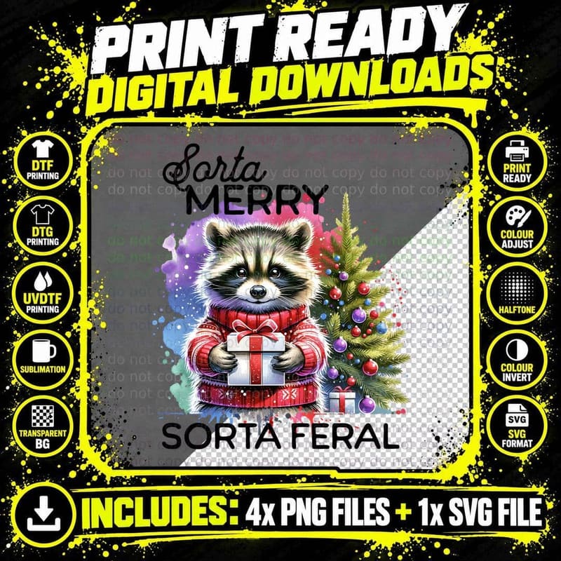 Sorta Merry Sorta Feral, Vintage Retro, Funny, Aesthetic Png SVG Digital Bundle