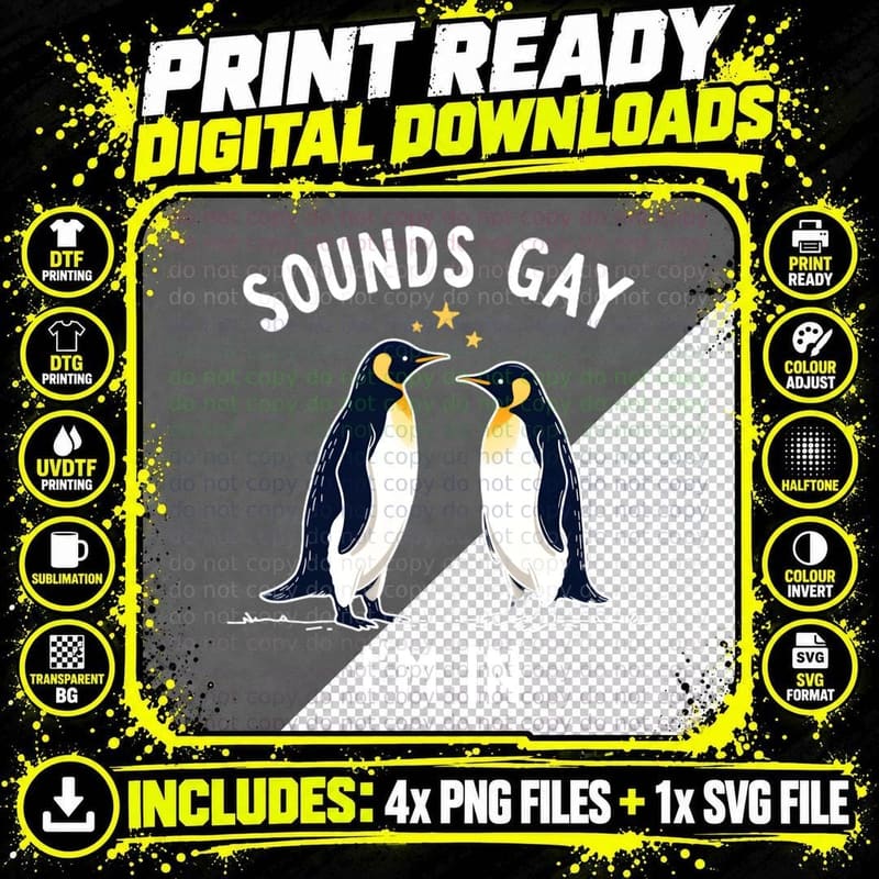 Sounds Gay I'm in Penguins Funny LGBTQ+ Humor Distressed Png SVG Digital Bundle