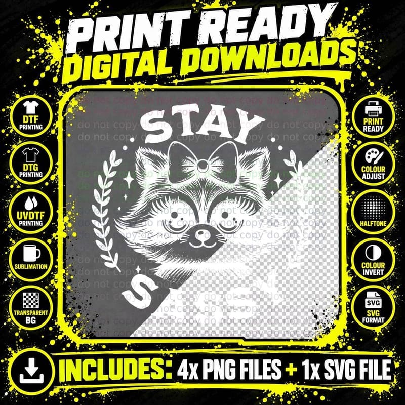 Stay Sassy Raccoon with Bow Funny Animal Lover Gift Png SVG Digital Bundle