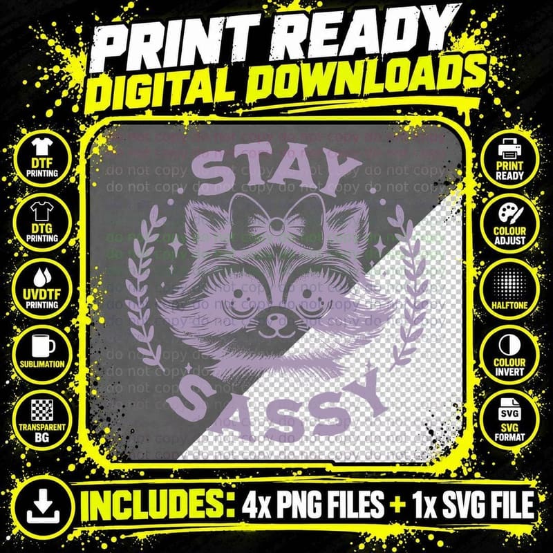 Stay Trashy Raccoon Purple Design, Funny Opossum Lover Png SVG Digital Bundle