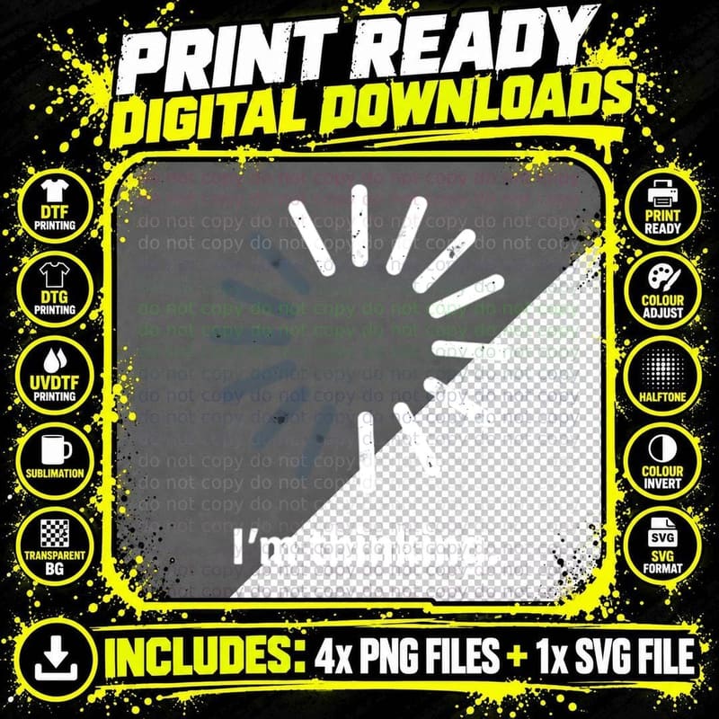 Thinking I'm Thinking Funny Sarcastic Minimalist Tech Png SVG Digital Bundle