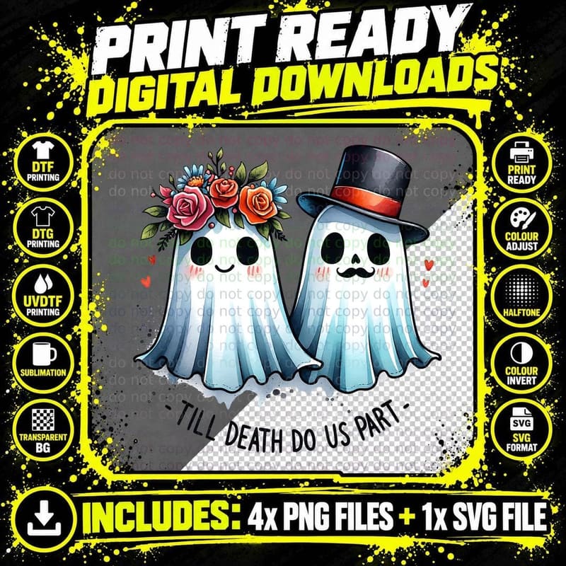 Till Death Do Us Part Ghosts, Retro Vintage Png SVG Digital Bundle