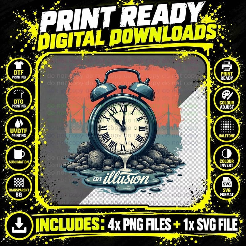 Time Is an Illusion Minimalist Philosophical Abstract Png SVG Digital Bundle
