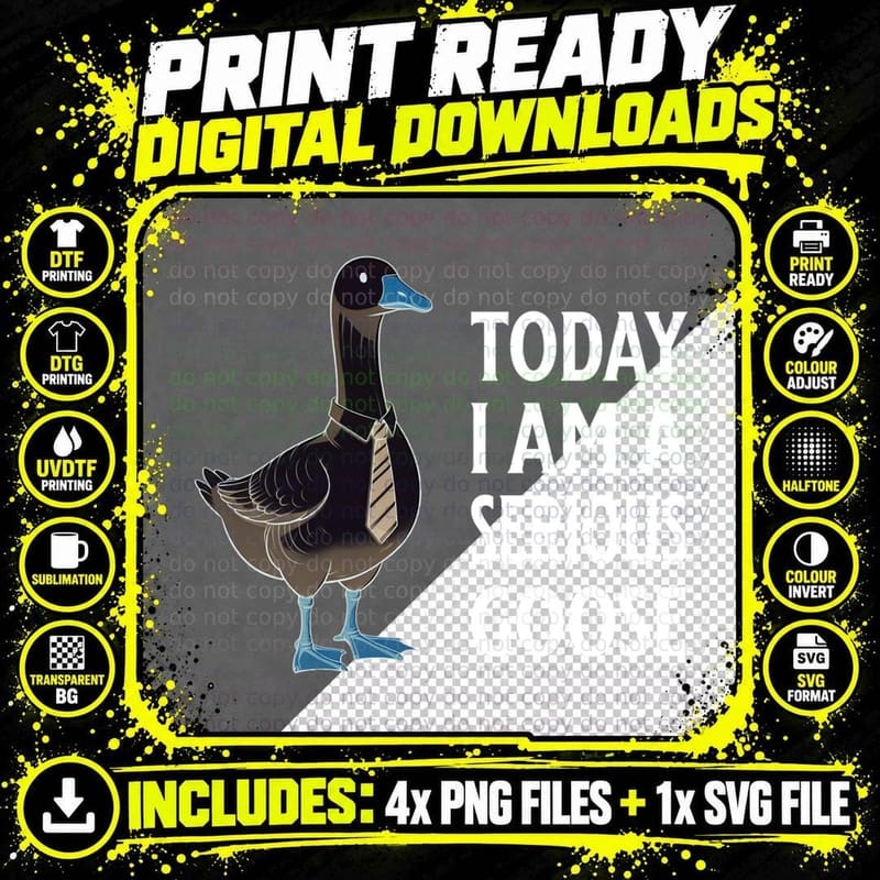 Today I Am a Serious Goose Funny Cartoon Goose Trendy Png SVG Digital Bundle