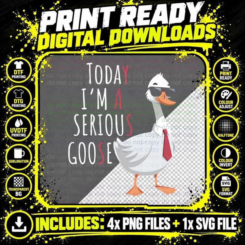Today I'm a Serious Goose Funny Silly Goose Shirt Gift Png SVG Digital Bundle