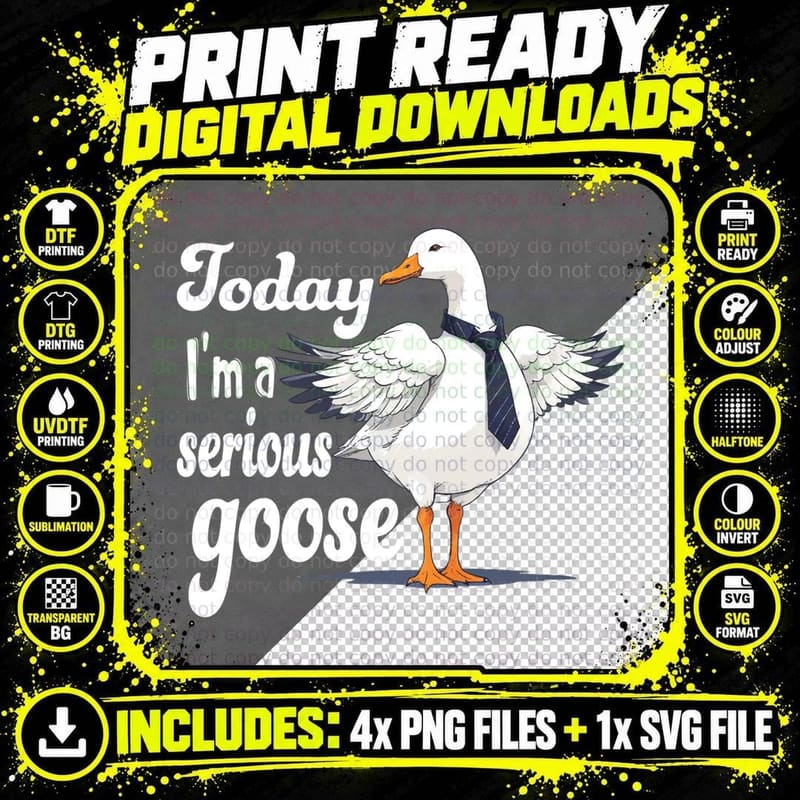 Today I'm a Serious Goose Silly Goose Cute Funny. Gift Png SVG Digital Bundle