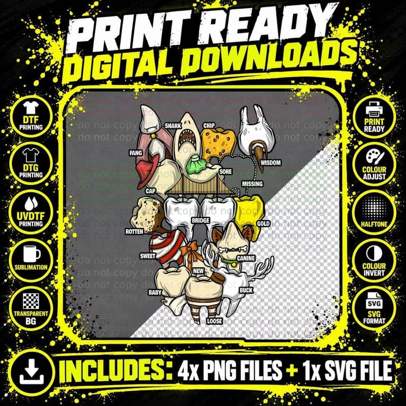 Tooth Health Dentist Dental Assistant Types Ofth Funny Png SVG Digital Bundle