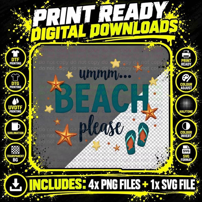 Ummm Beach Please Starfish Flip-Flops Funny Beach Lover Png SVG Digital Bundle